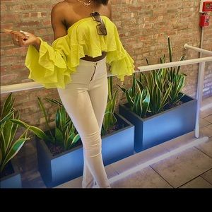 Lime yellow off the shoulder top